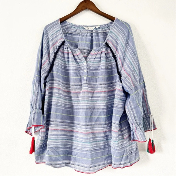 Caffe Marrakesh 2X Cotton Tassel Sleeve Top Boho Chic Global Resortwear - Picture 1 of 10
